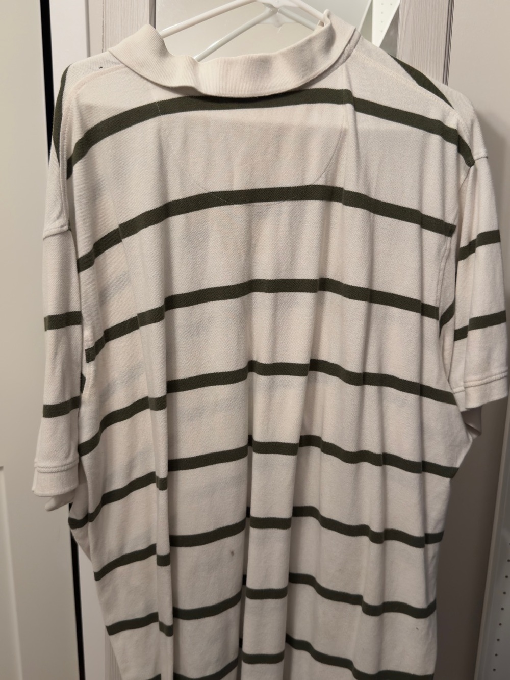 Faded Glory White Polo with Olive Green Stripes